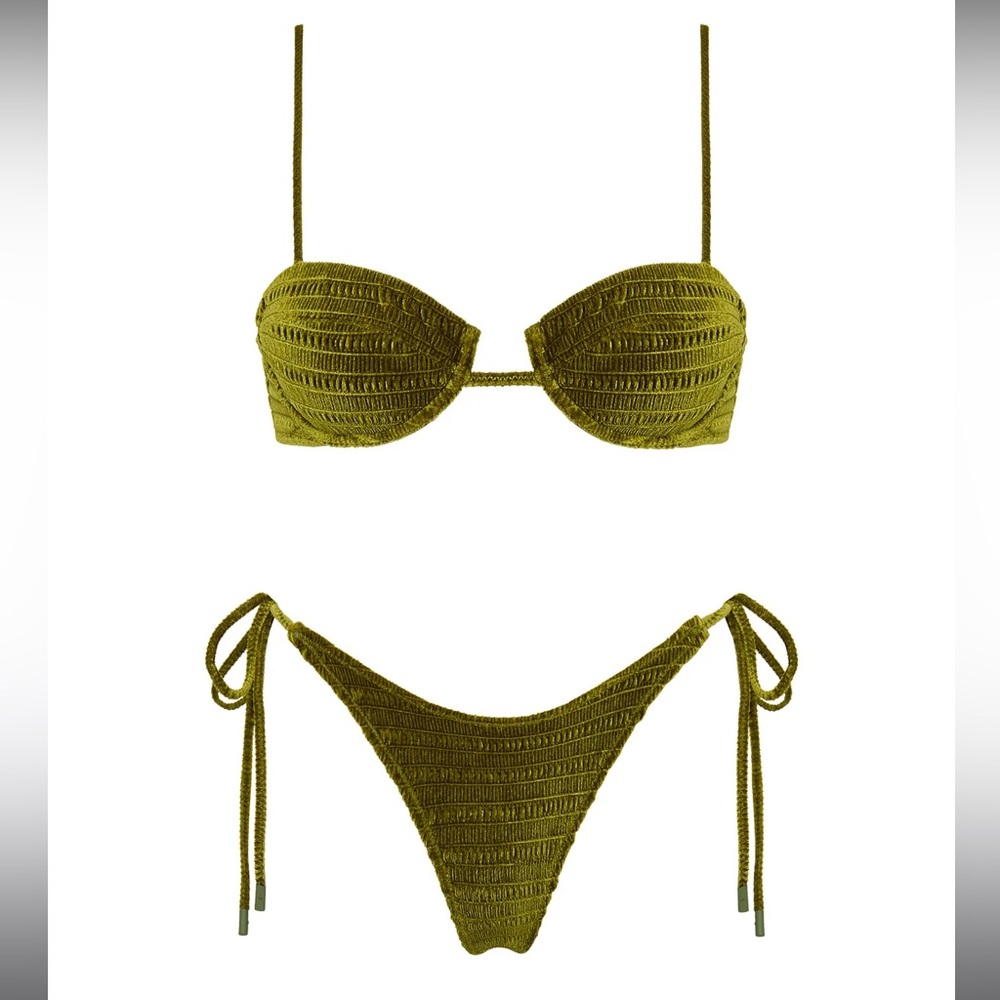 Olive Green Textured Bikini Set